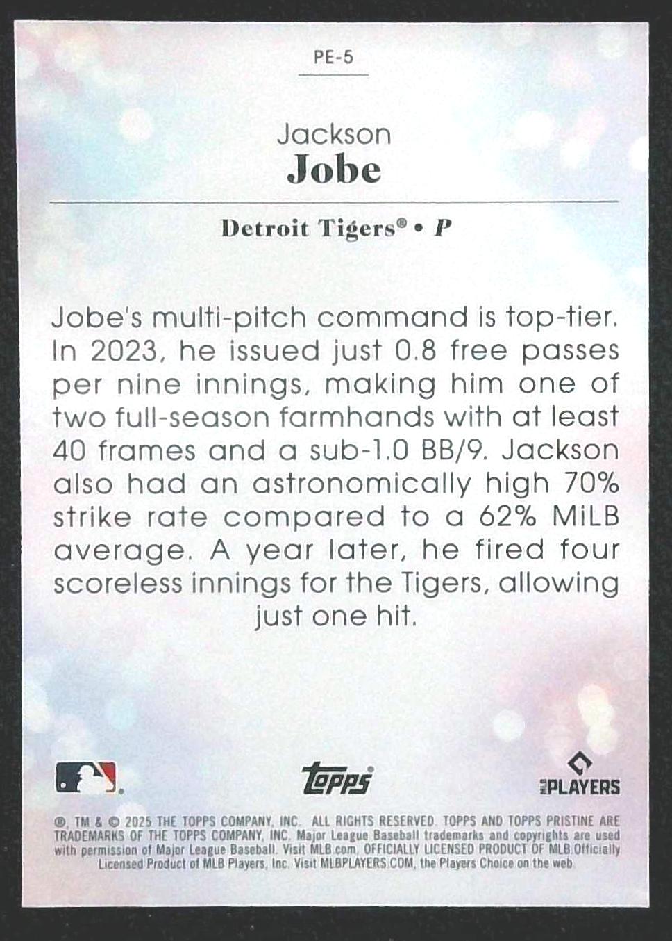 Topps 2025 Pristine Pearlescent PE-5 Jackson Jobe RC Rookie Insert Tigers