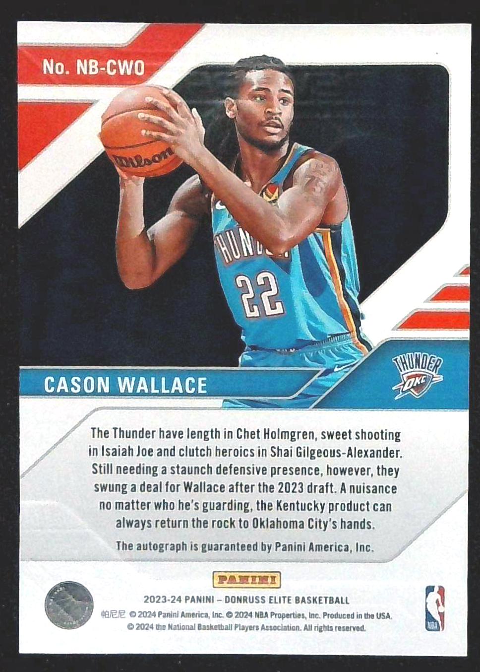 Cason Wallace 2023-24 Panini Donruss Elite Auto New Breed RC Thunder #NB-CWO