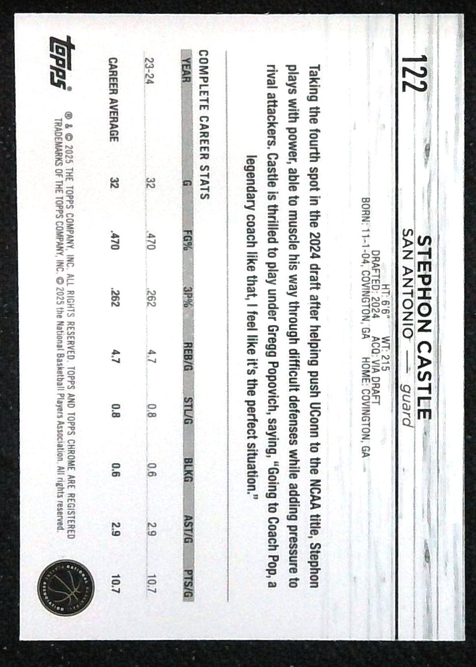 2024-25 Topps Chrome - Stephon Castle #122 Aqua Refractor /199 (RC)