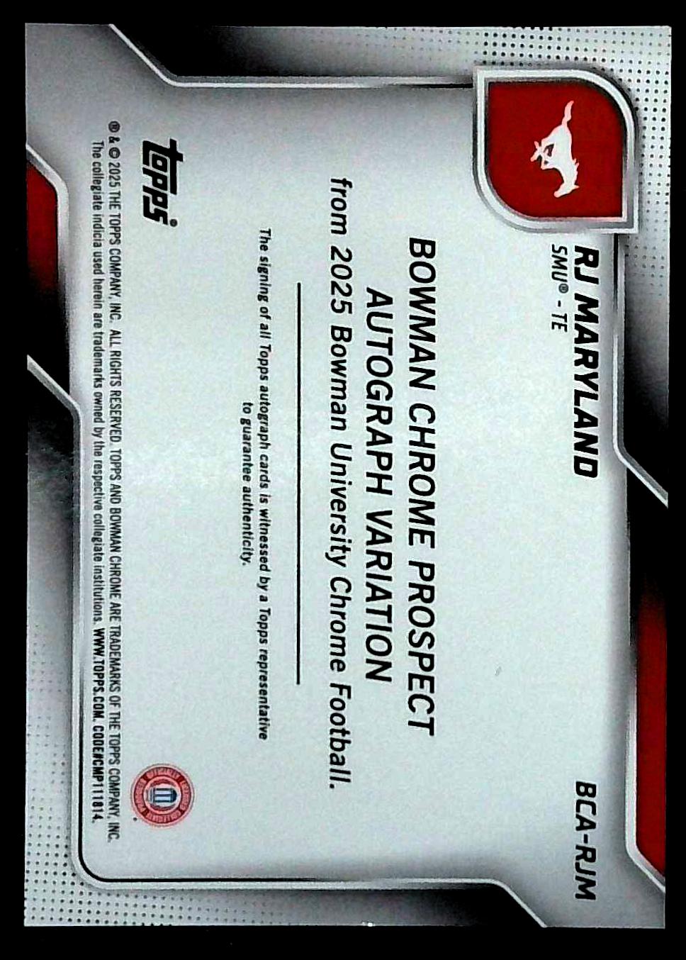2025 Bowman U Chrome RJ Maryland 1st Auto Orange #/25 SMU
