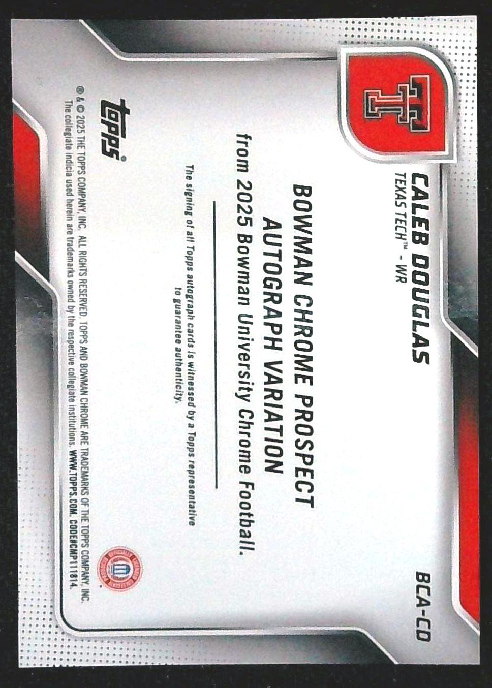 CALEB DOUGLAS 2025 Bowman U Chrome Prospect 1st Auto #BCA-CD