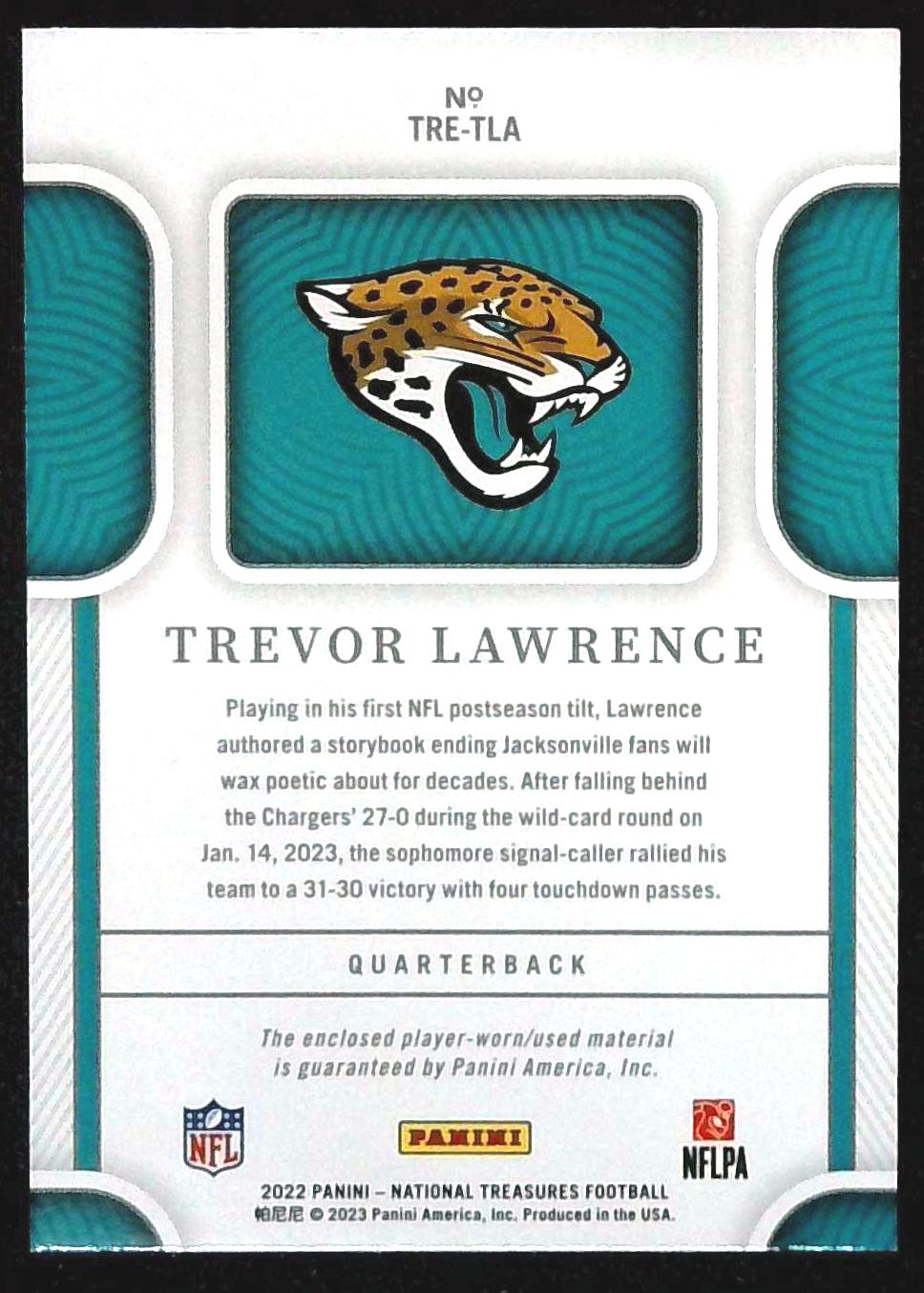 2022 Panini National Treasures Trevor Lawrence Tremendous Treasures /49