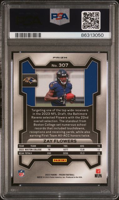 2023 PANINI PRIZM #307 ZAY FLOWERS DISCO PRIZM PSA 9
