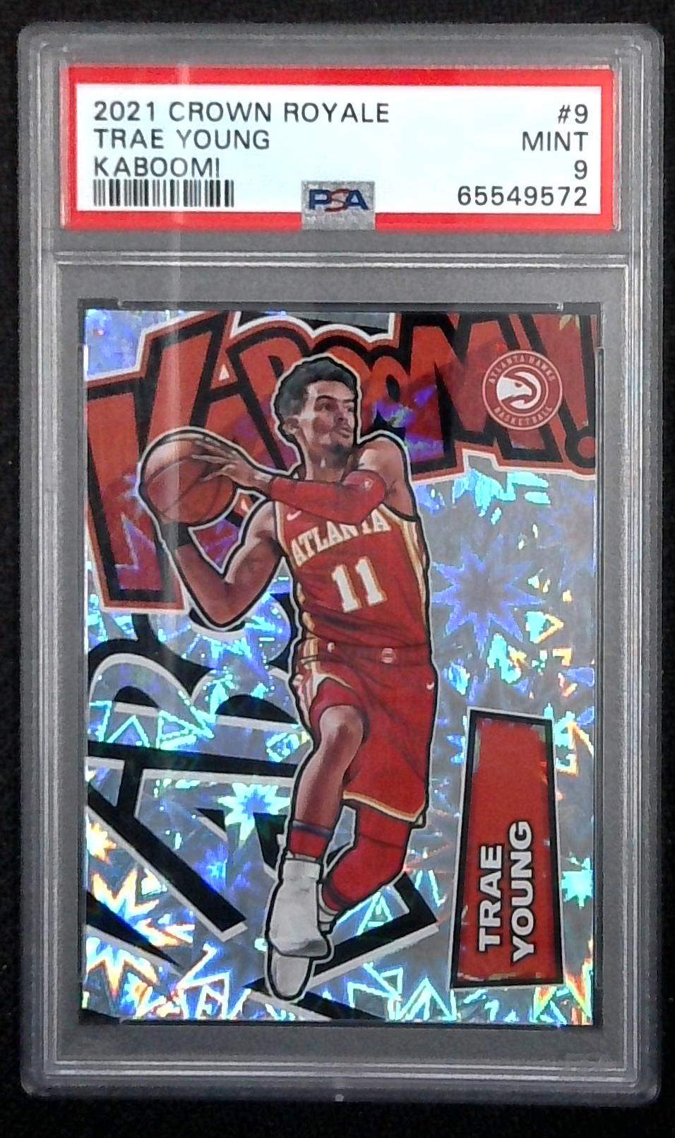 TRAE YOUNG 2021-22 CROWN ROYALE BASKETBALL KABOOM SSP HAWKS PSA 9