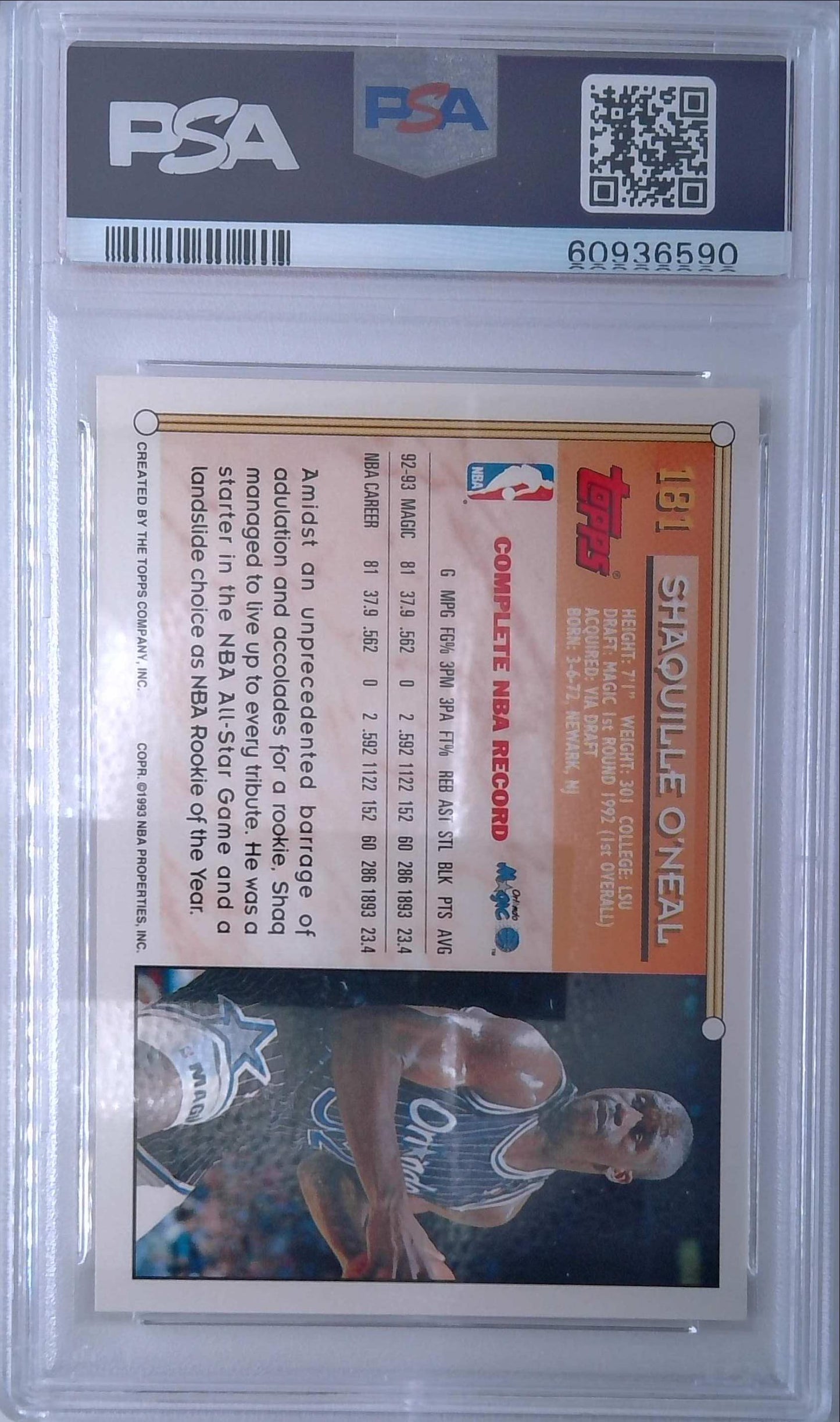 1993 Topps Gold Shaquille O'Neal #181 PSA 10 Magic