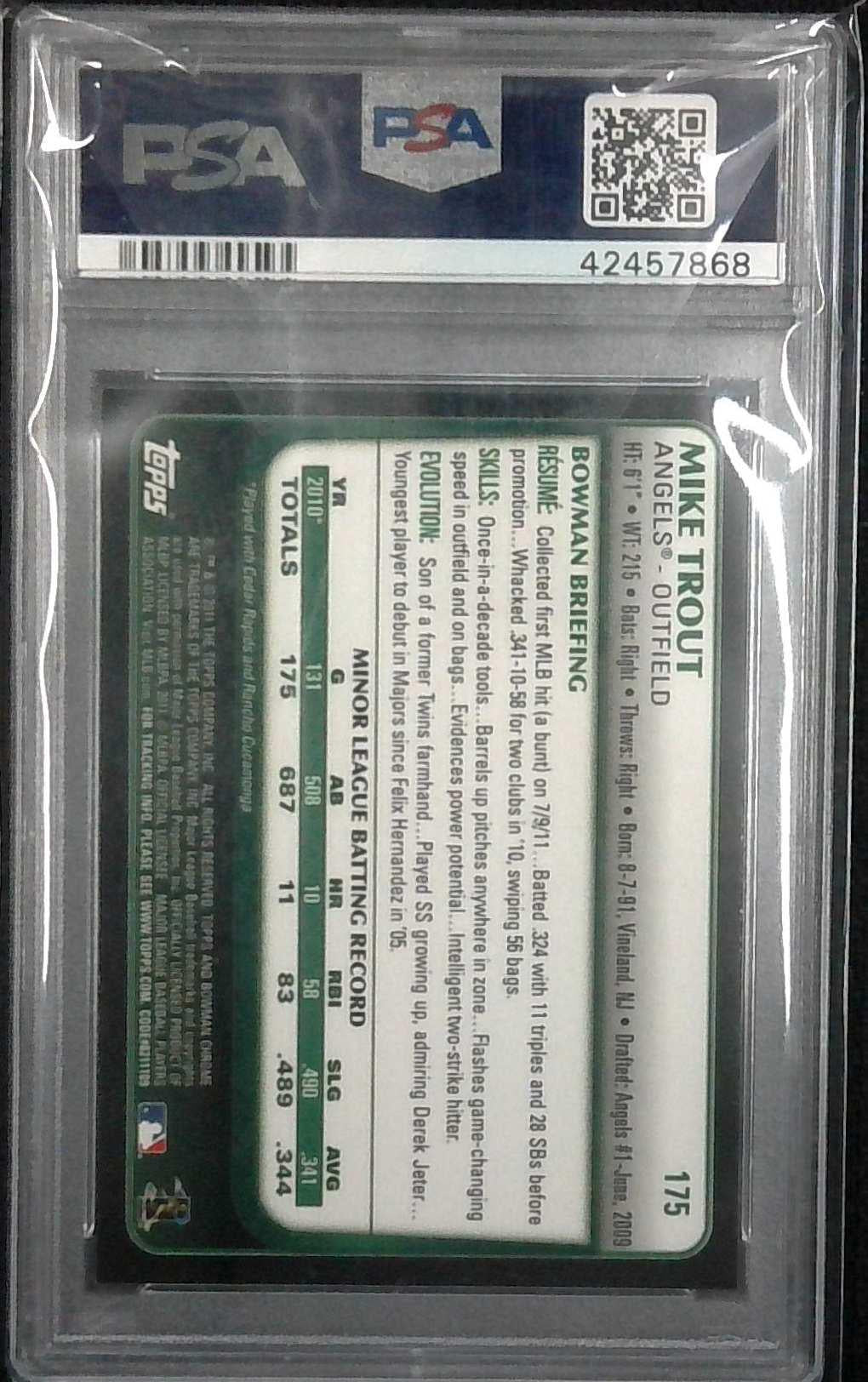 2011 Bowman Chrome Mike Trout Rookie Refractor Auto PSA 9 Auto 10 Pop 3