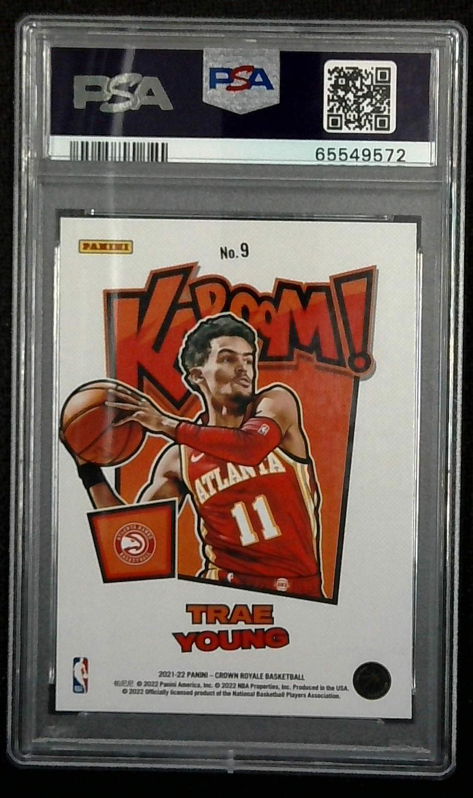 TRAE YOUNG 2021-22 CROWN ROYALE BASKETBALL KABOOM SSP HAWKS PSA 9