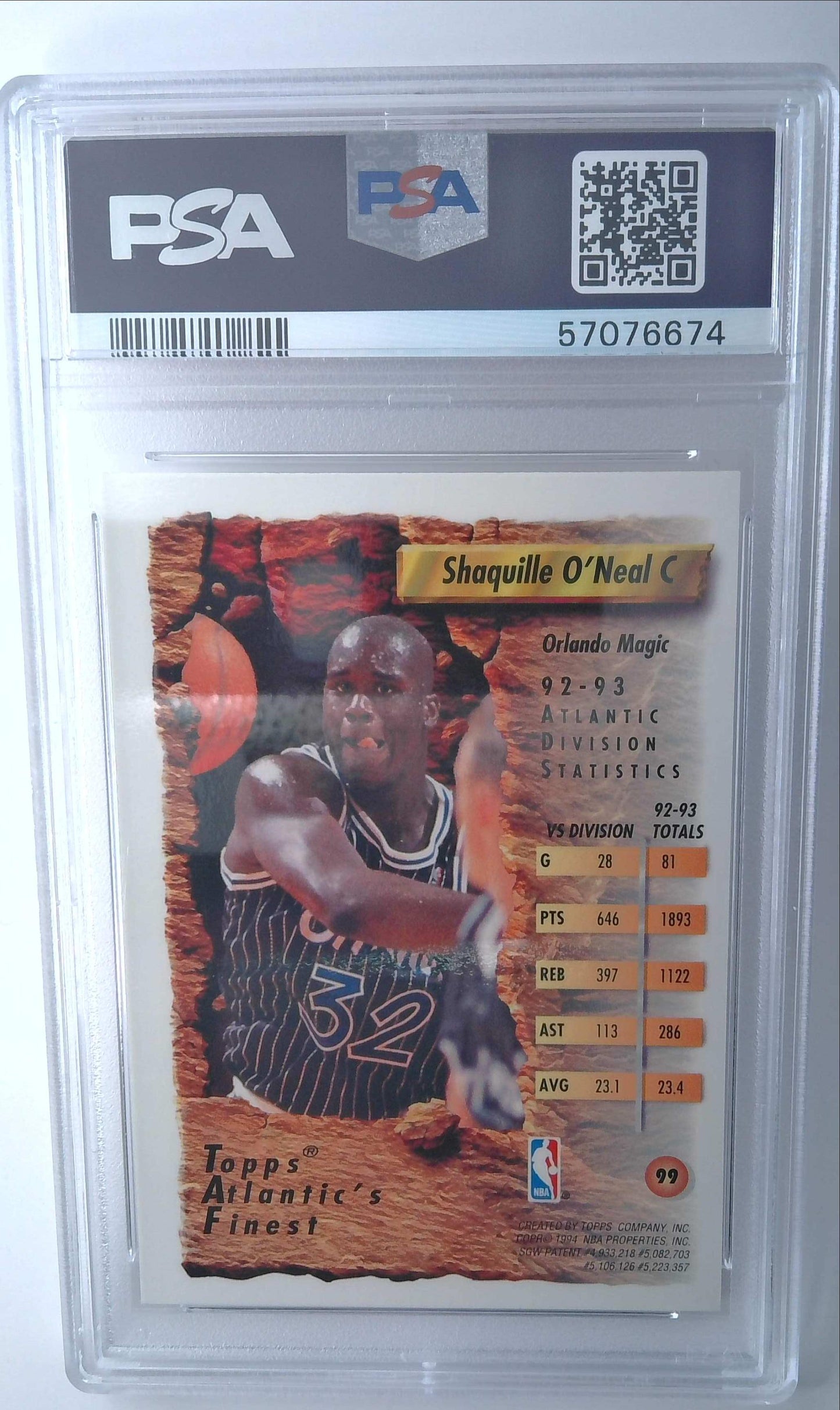 1993-94 Topps Finest Shaquille O’Neal Shaq Card #99 PSA 8