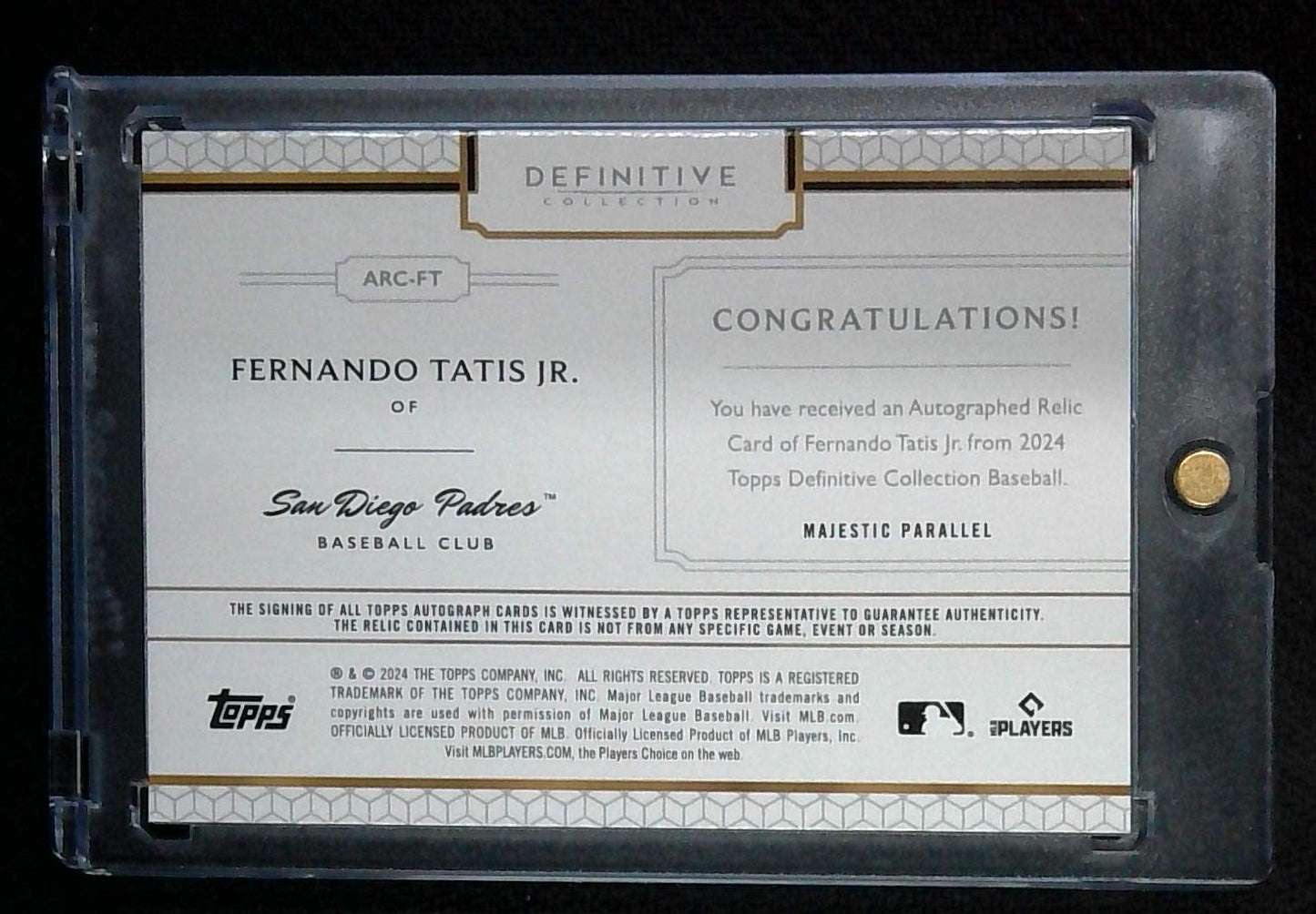 Fernando Tatis Jr. 2024 Topps Definitive/ Red Game Used Jersey Relic Auto 1/1 NIKE Swoosh!