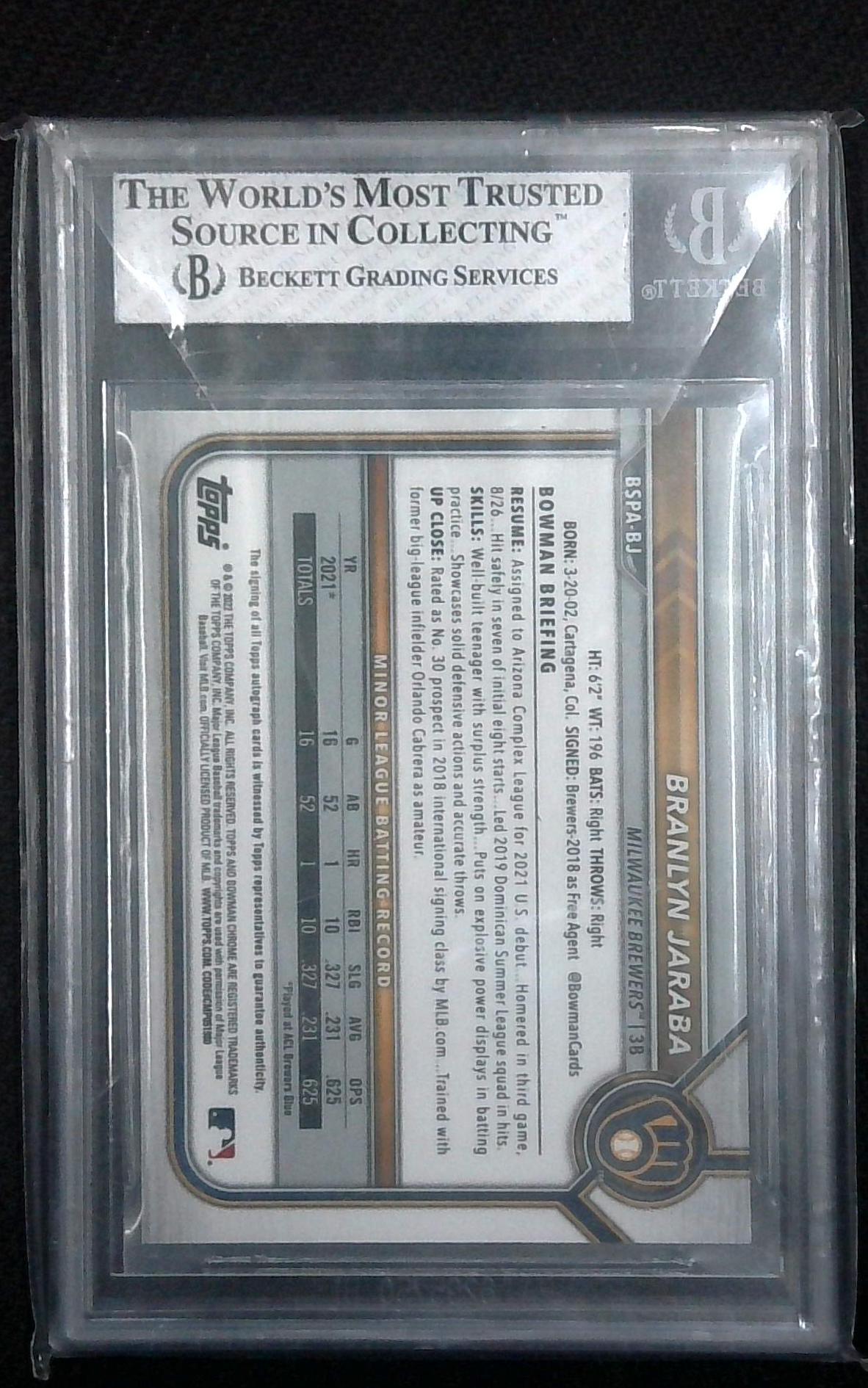 2022 Bowman Chrome Sapphire 1st Branlyn Jaraba Prosp Auto BGS 7.5