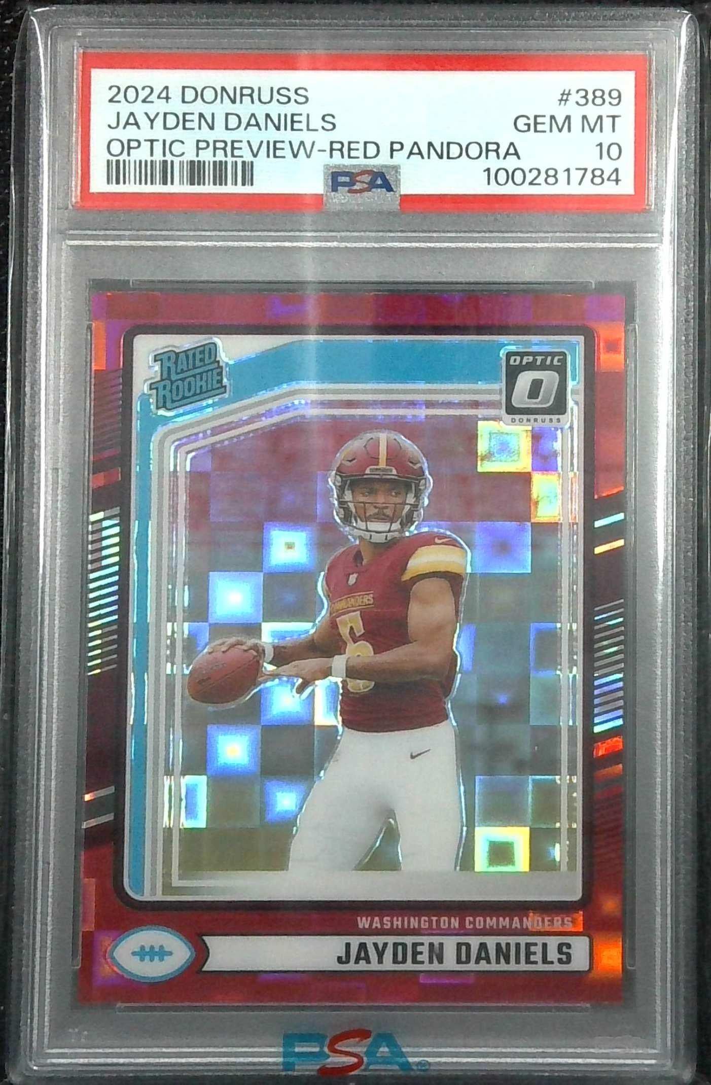 2024 Donruss Optic Preview Red Pandora Jayden Daniels Rated Rookie PSA 10