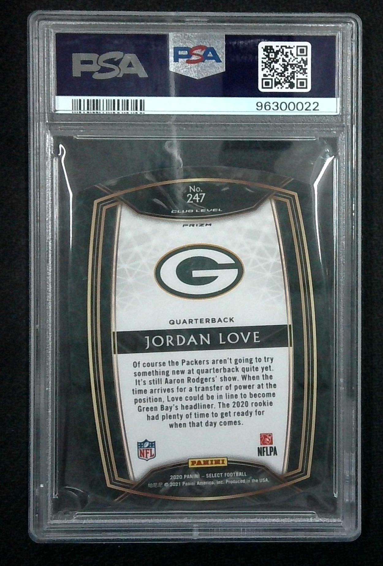2020 Select Jordan Love Club Level Purple Prizm Die Cut Rookie RC #247 PSA 9