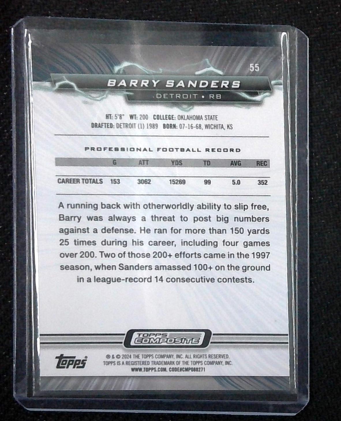 2024 Topps Composite #55 Barry Sanders Resurgence Pink /199 Lions HOF