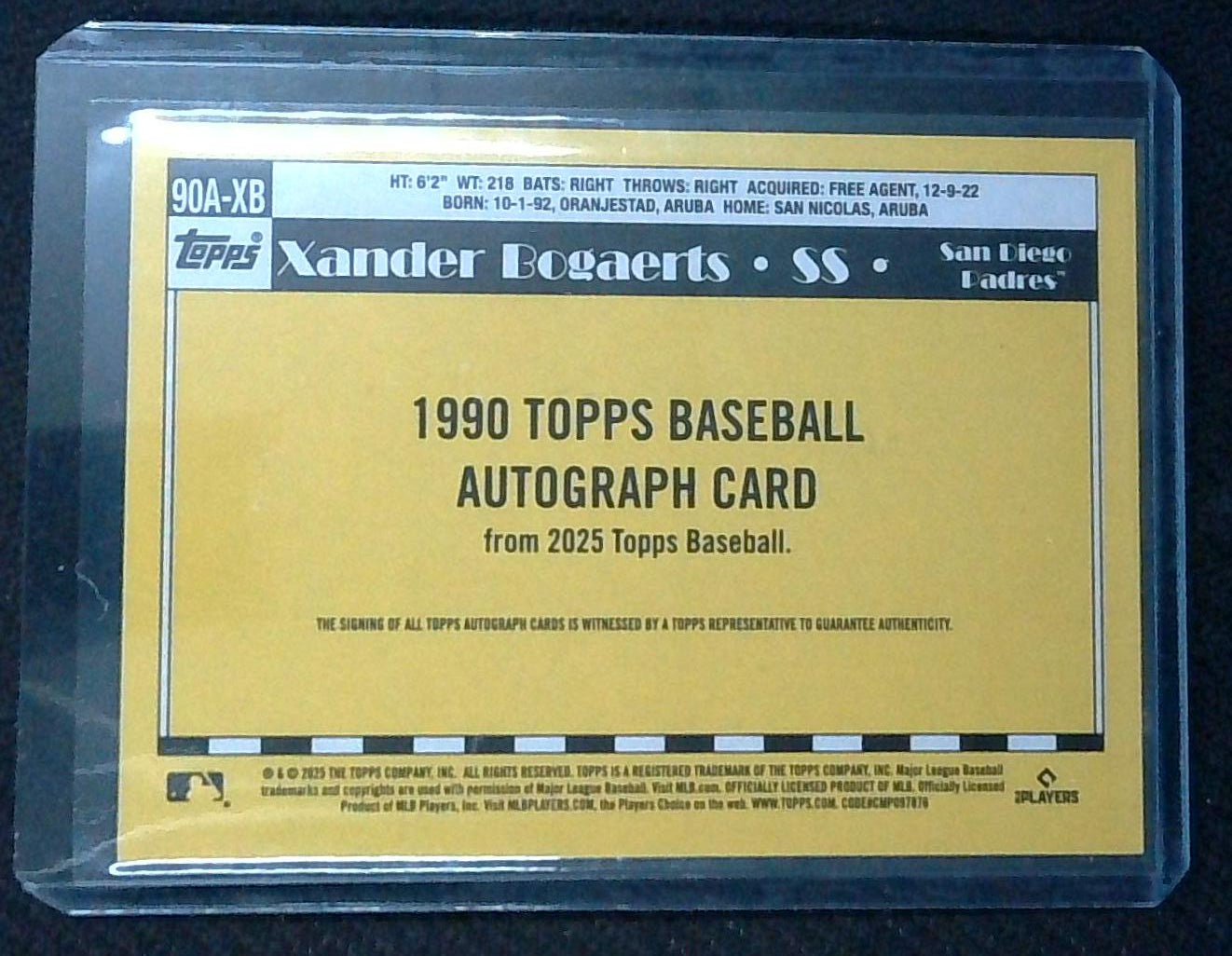 Xander Bogaerts 2025 Topps Series One 1990 Design On Card Auto