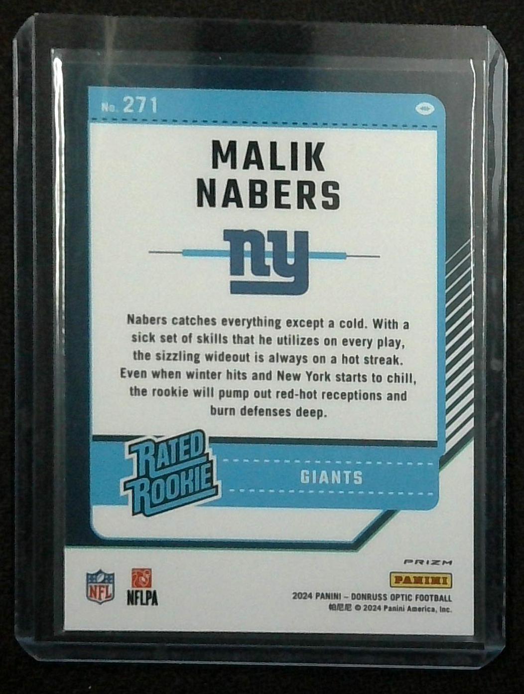 2024 Donruss Optic Football Malik Nabers Rated Rookie #271 Fire Emoji SSP Giants