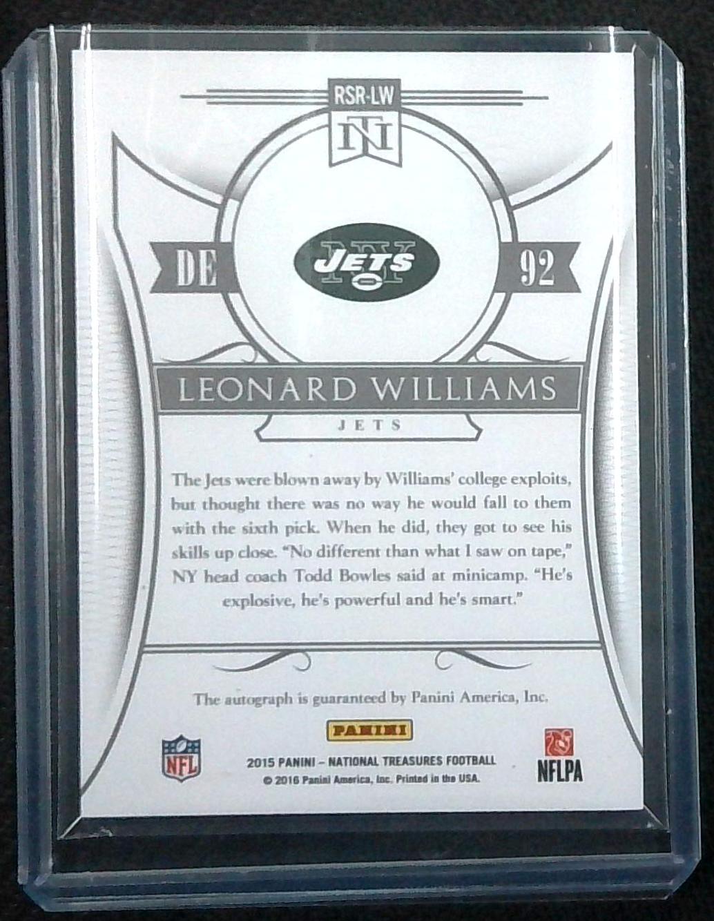 2015 National Treasures Leonard Williams ON CARD RC Auto /99