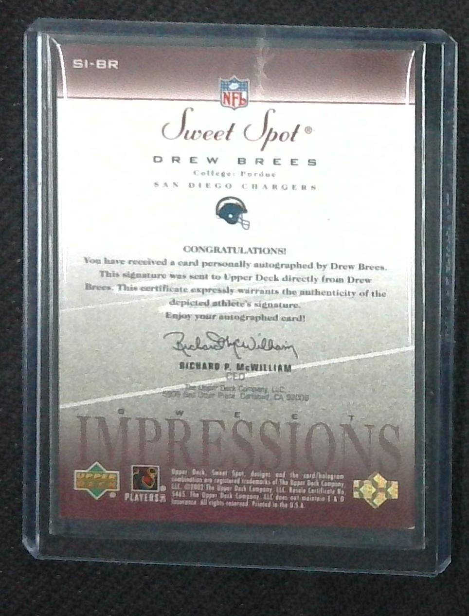 2002 Upper Deck Sweet Spot Drew Brees Auto /25