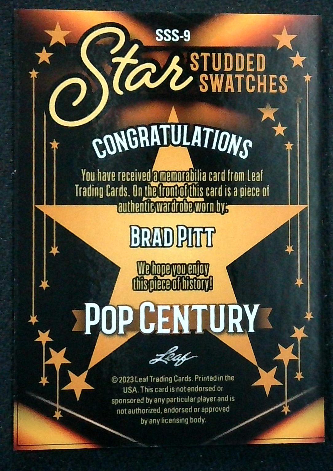 2023 Leaf Pop Century Brad Pitt Wardrobe Relic /3