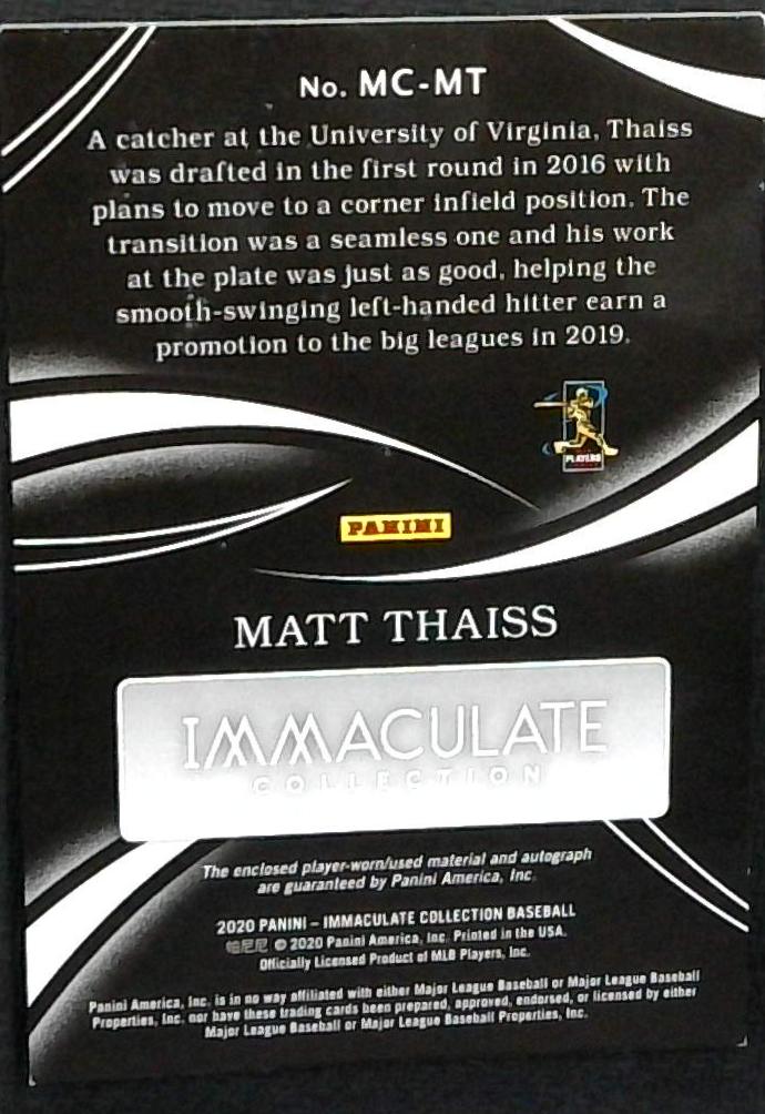 2020 Panini Immaculate Baseball Monochrome Matt Thaiss 1/1 Patch Auto