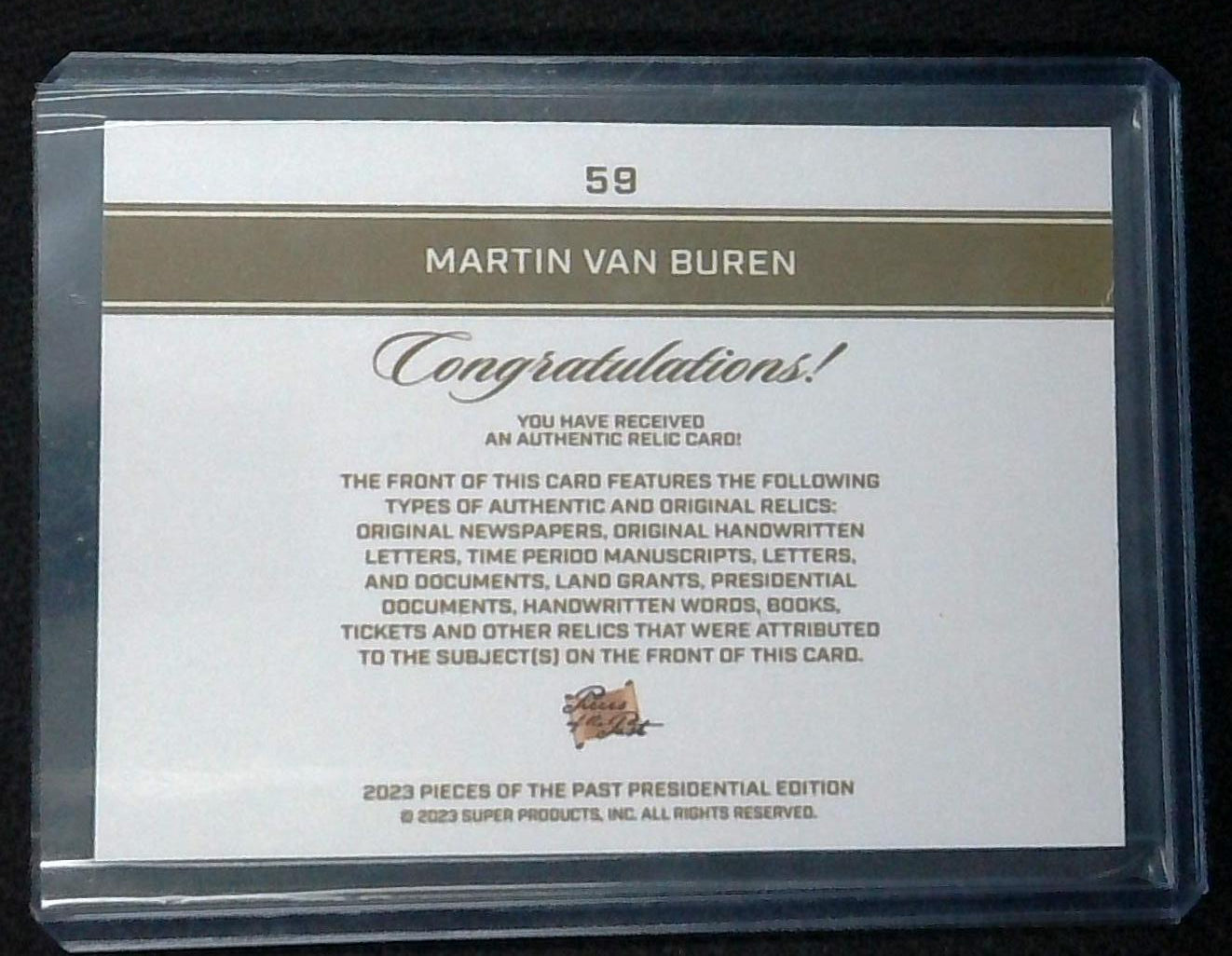 2023 Pieces of the Past Presidential Ed. Martin van Buren Handwritten Relic