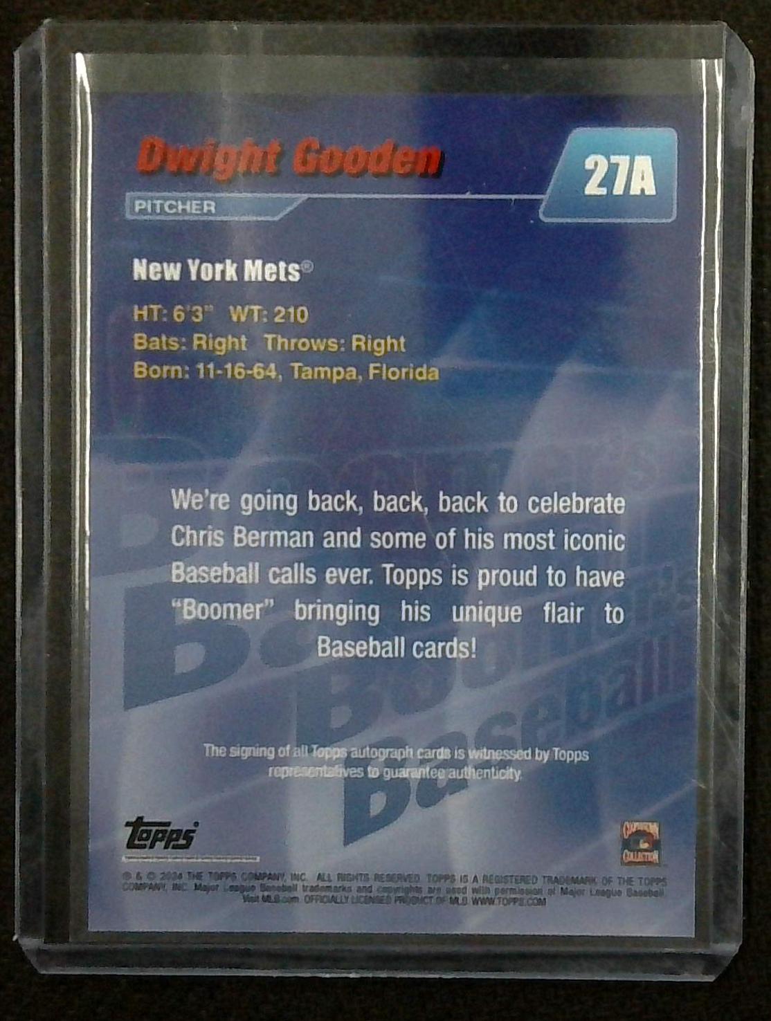 2024 Topps Chris Berman Boomer's BASEBALL DOC Dwight Gooden Purple Auto /25 METS