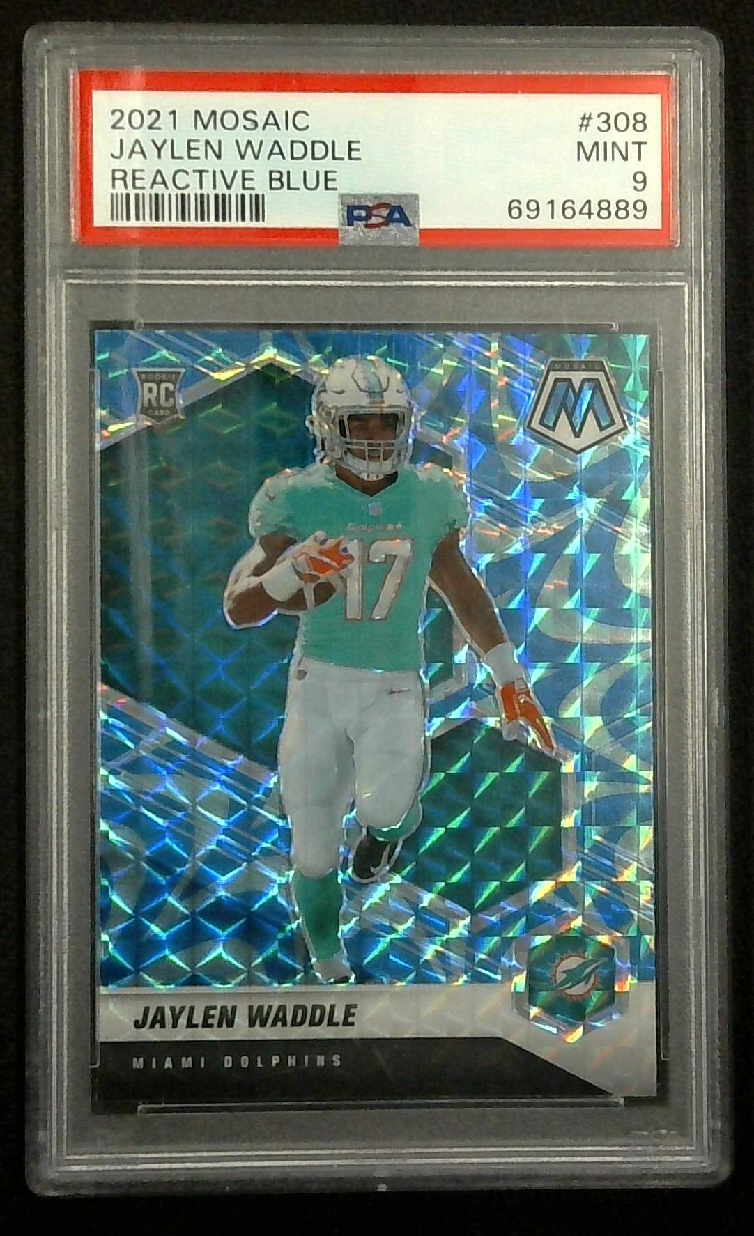 Jaylen Waddle 2021 Panini Mosaic Blue Reactive Prizm Color Match PSA 9