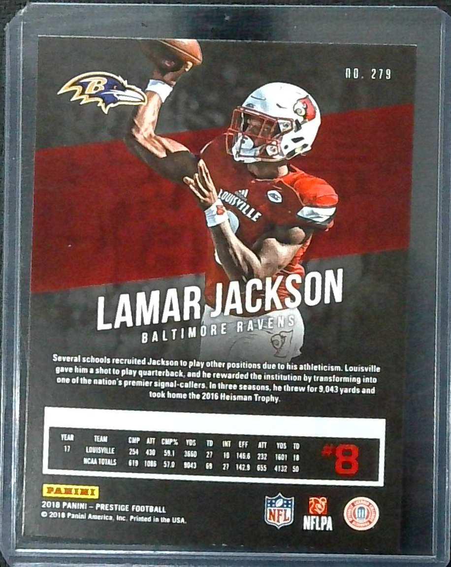 2018 Panini Prestige #279 Lamar Jackson Rookie RC, Baltimore Ravens