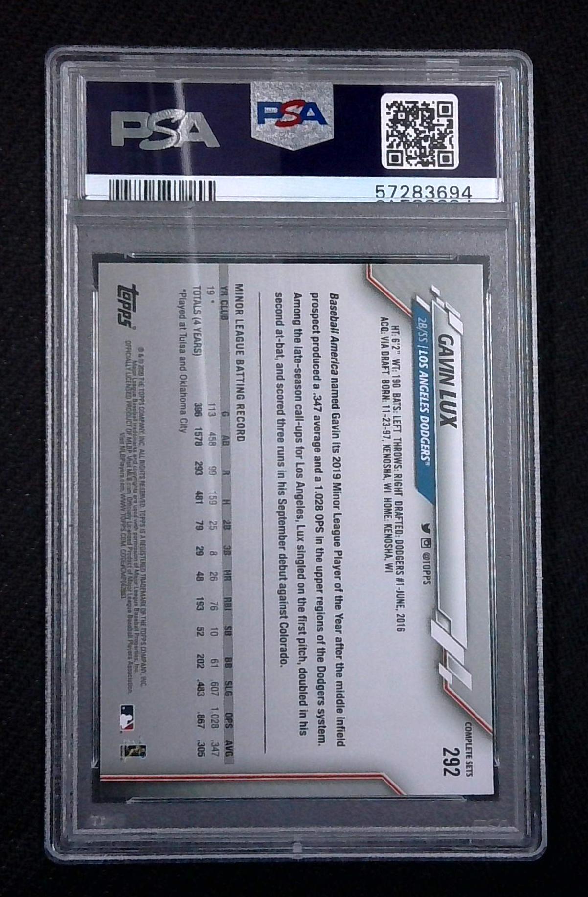 2020 Topps - Complete Set Variation Batting Facing Left #292 Gavin Lux RC PSA 9