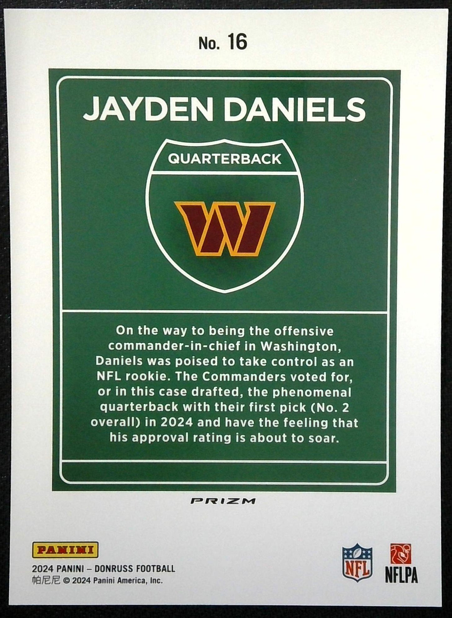 2024 Panini Donruss Jayden Daniels RC Downtown #16 OVERSIZED Jumbo Commanders