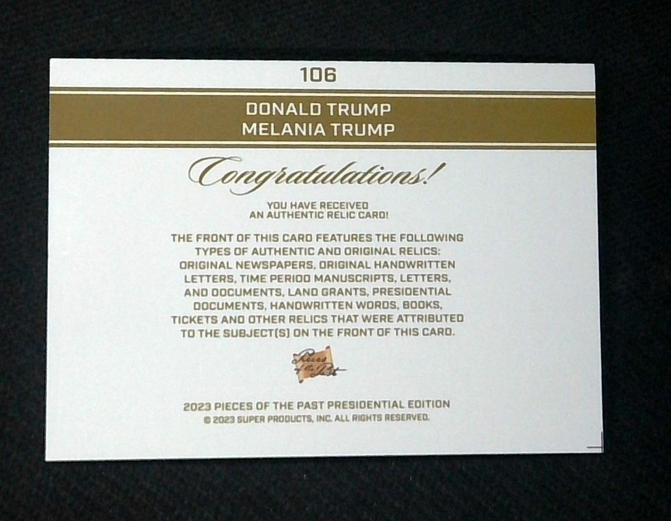 2023 Pieces Of The Past DONALD MELANIA TRUMP Dual RELIC #106