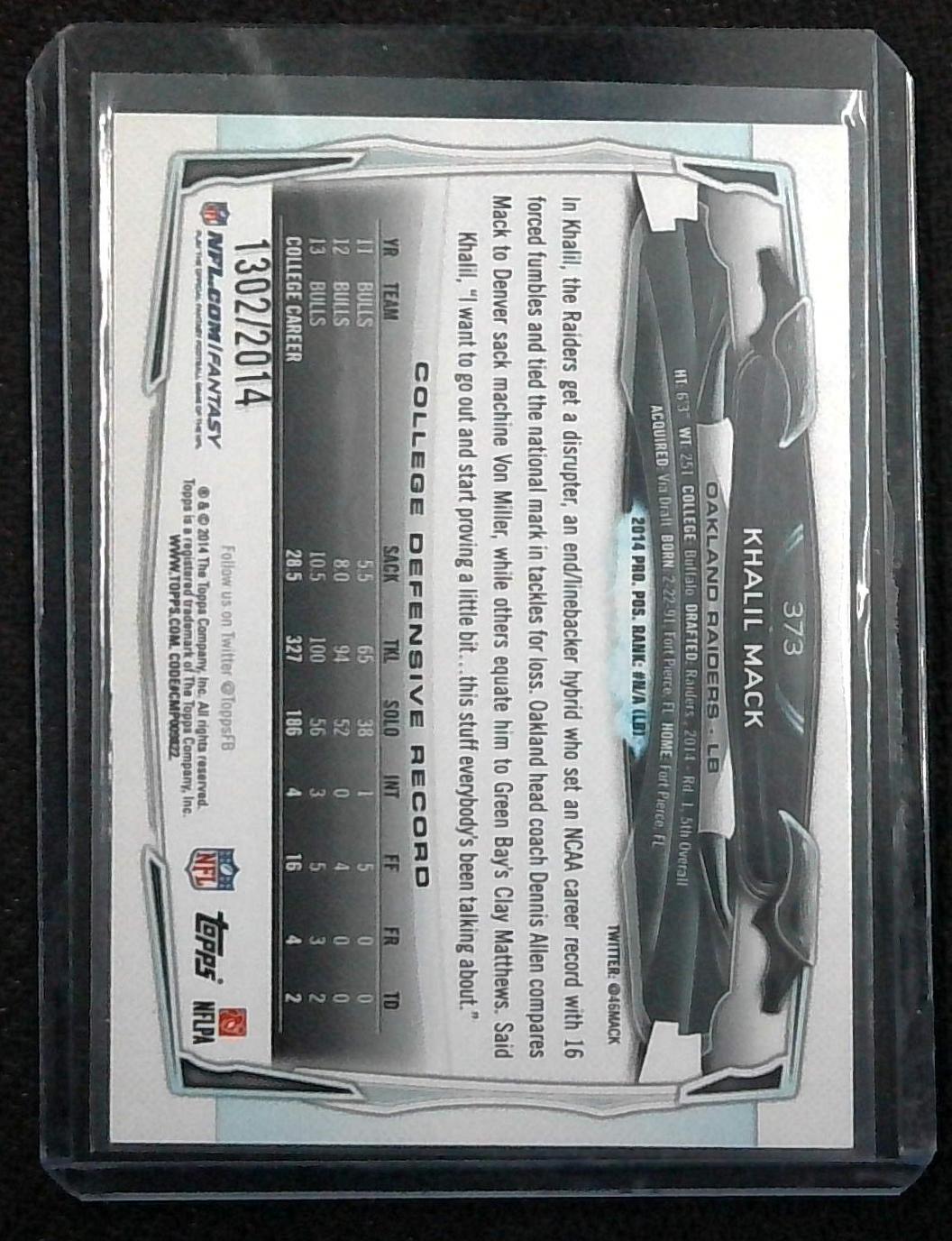 2014 Topps Gold #373 Khalil Mack RAIDERS RC /2014