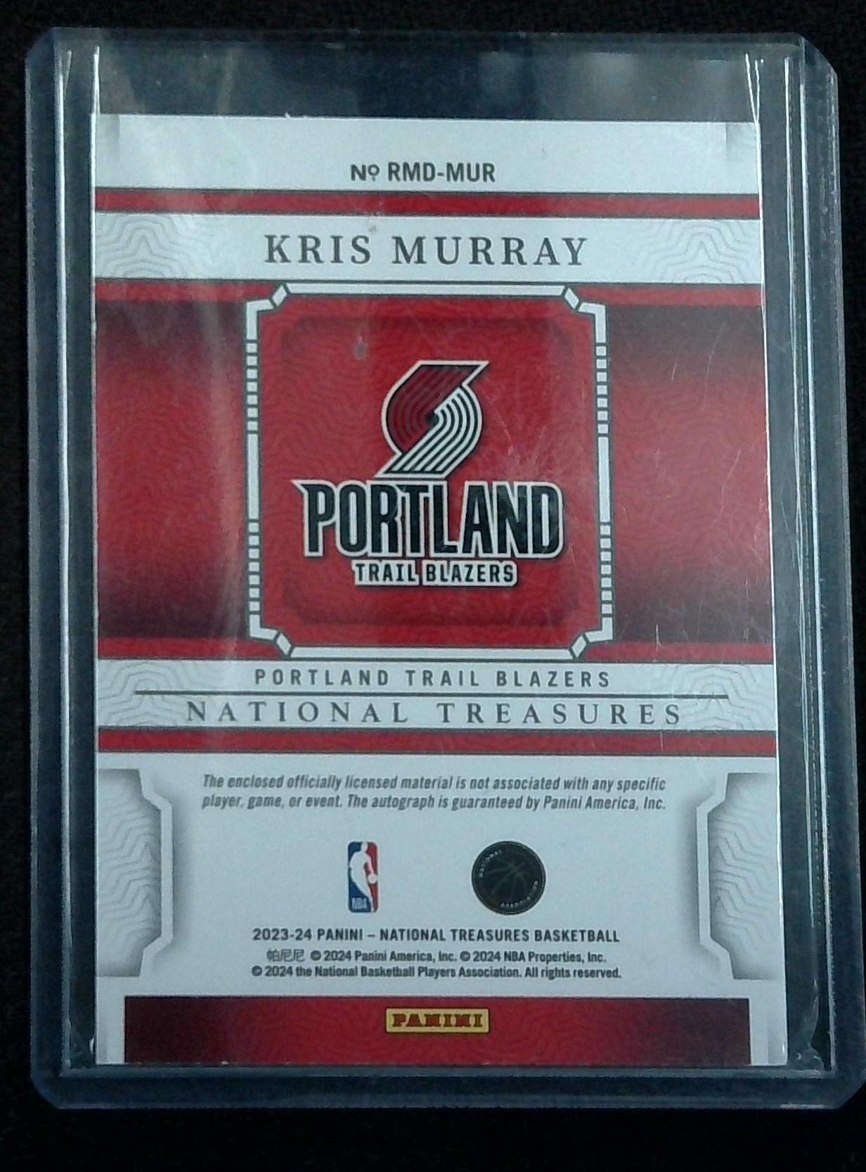 Kris Murray RPA 2023-24 National Treasures Dual Rookie Patch Auto /99