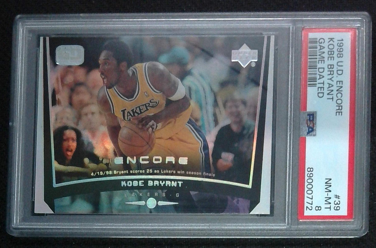 1998 UD Encore Kobe Bryant 3rd Yr Game Dated SP #39 PSA 8 LA Lakers