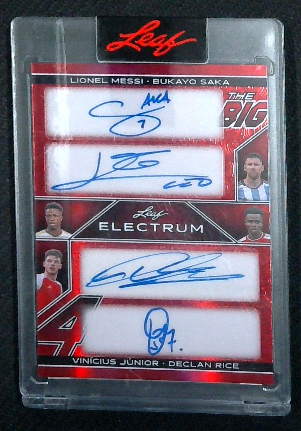 2024 Leaf Electrum MESSI BUKAYO SAKA VINI JR RICE Quad Auto Big 4 Red 1/1