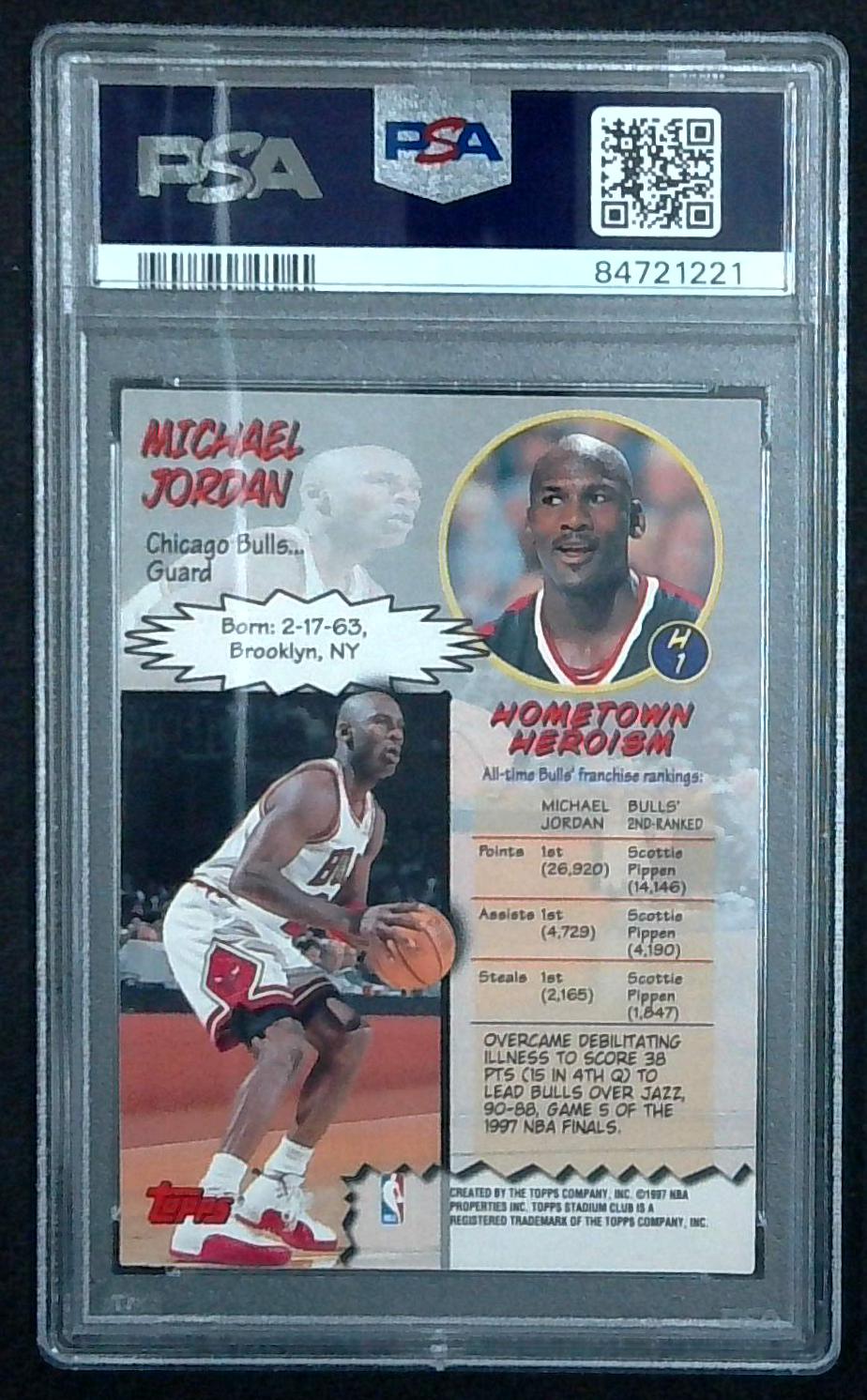1997 Stadium Club Hardcourt Heroics #H1 Michael Jordan PSA 8 Chicago Bulls