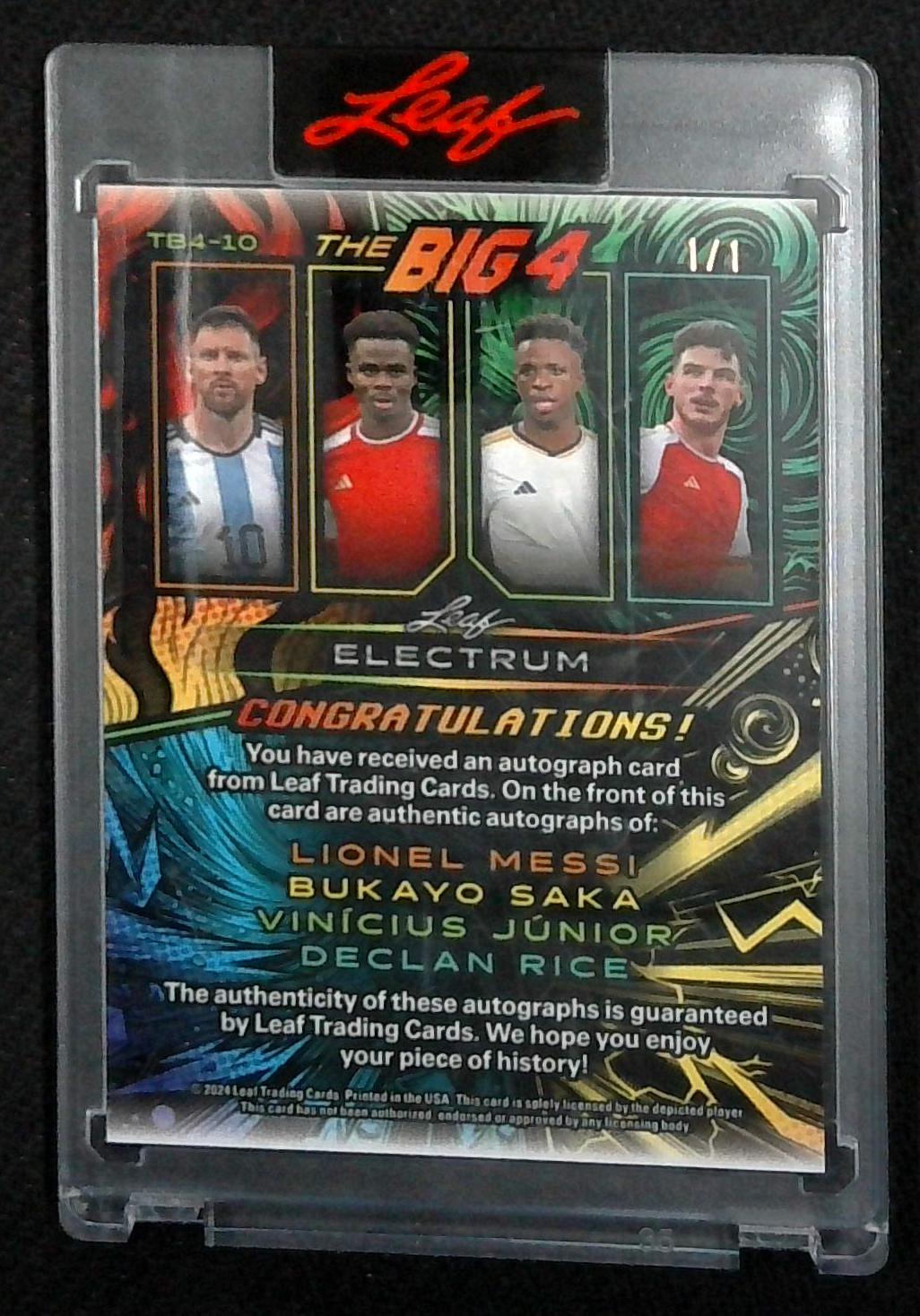 2024 Leaf Electrum MESSI BUKAYO SAKA VINI JR RICE Quad Auto Big 4 Red 1/1