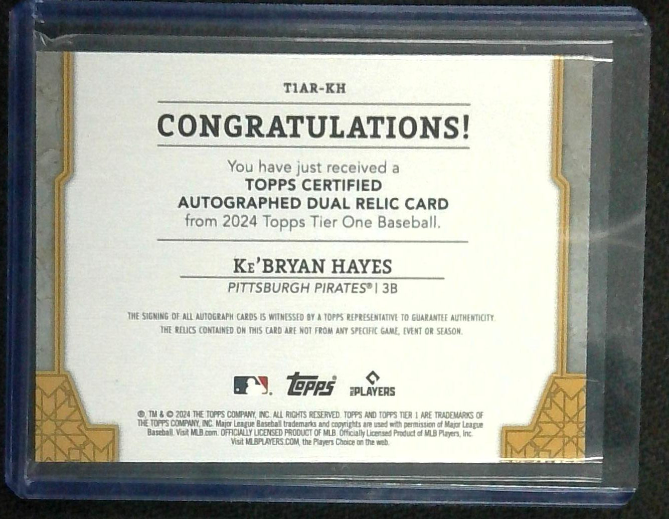 Ke'Bryan Hayes 2024 Topps Tier One Auto Dual Jersey Patch /75 Pirates