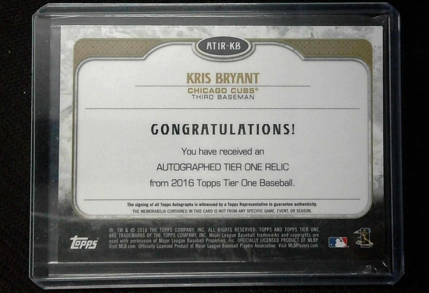 2016 TOPPS TIER ONE KRIS BRYANT JERSEY PATCH AUTO 42/50 LOGO PATCH