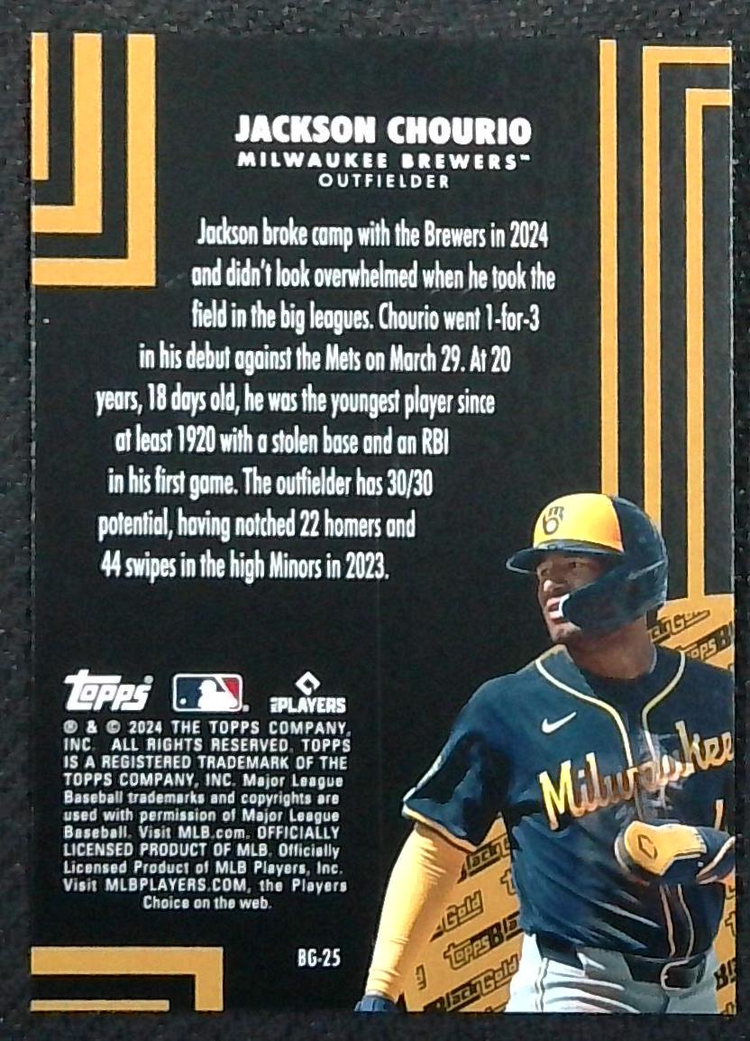 Jackson Chourio 2024 Topps Update Black Gold Rookie Card Black /299 Brewers