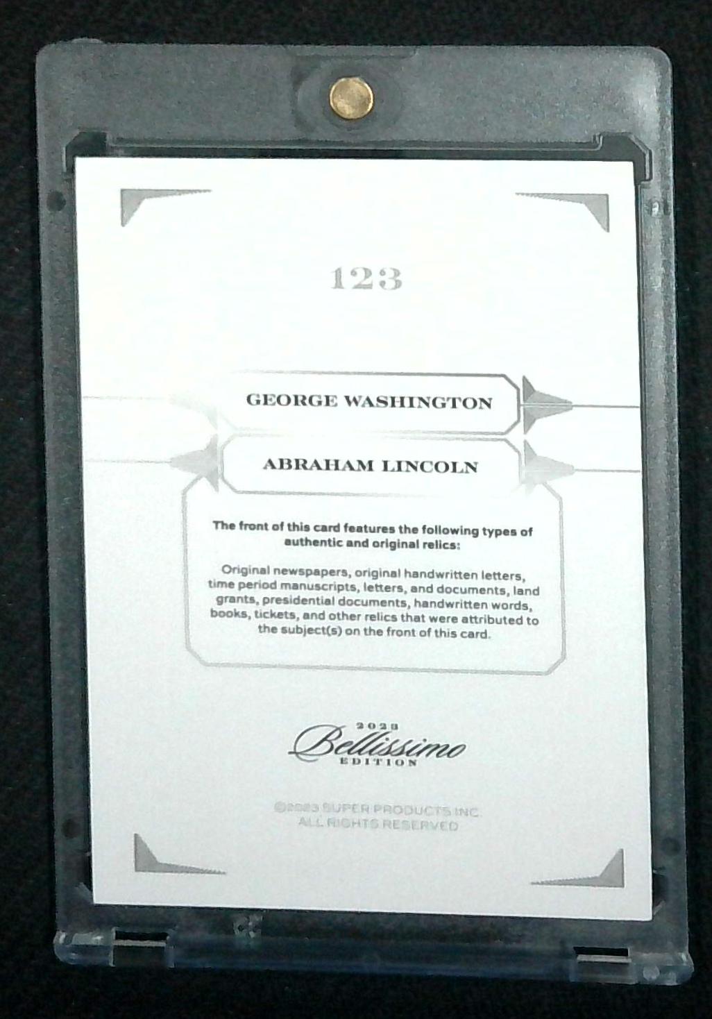 2023 Bellissimo Edition George Washington & Abraham Lincoln Dual Relic #'d /50