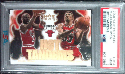 2008 FLEER HOT PROSPECTS HOT TANDEMS #HT-2 MICHAEL JORDAN-SCOTTIE PIPPEN PSA 9