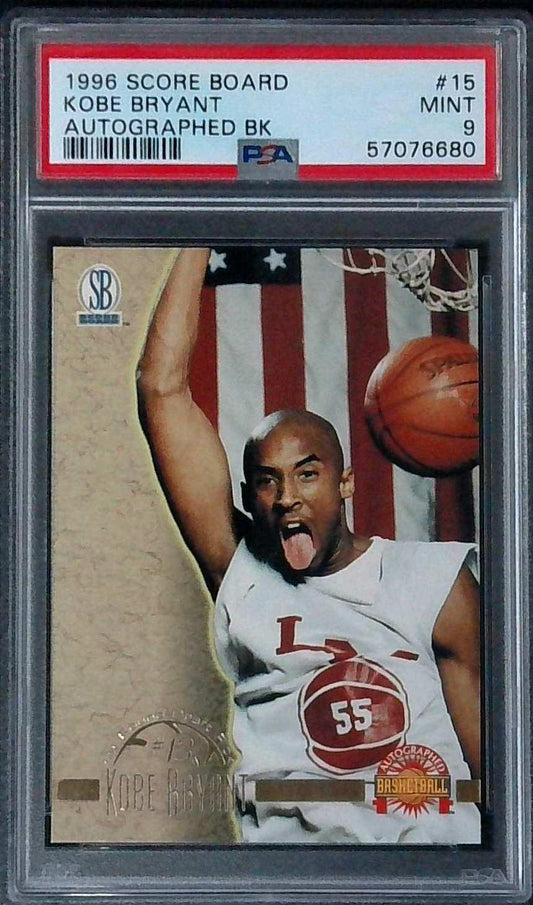 1996-97 Score Board Autographed Basketball Kobe Bryant Rookie RC #15 PSA 9 Lakers