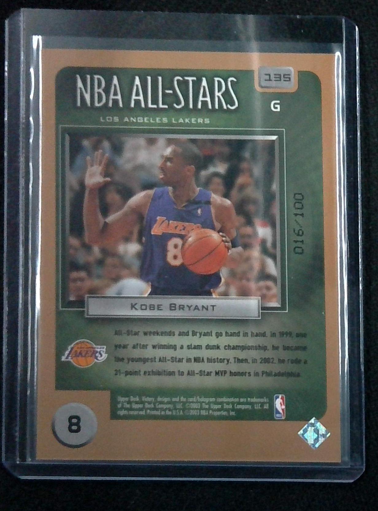 Kobe Bryant /100 Gold 2003-04 UD Victory NBA ALL-STARS Los Angeles Lakers Rare!