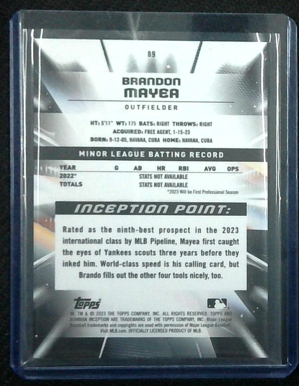 2023 Topps Inception Brandon Mayea Initiation #'d 22/50