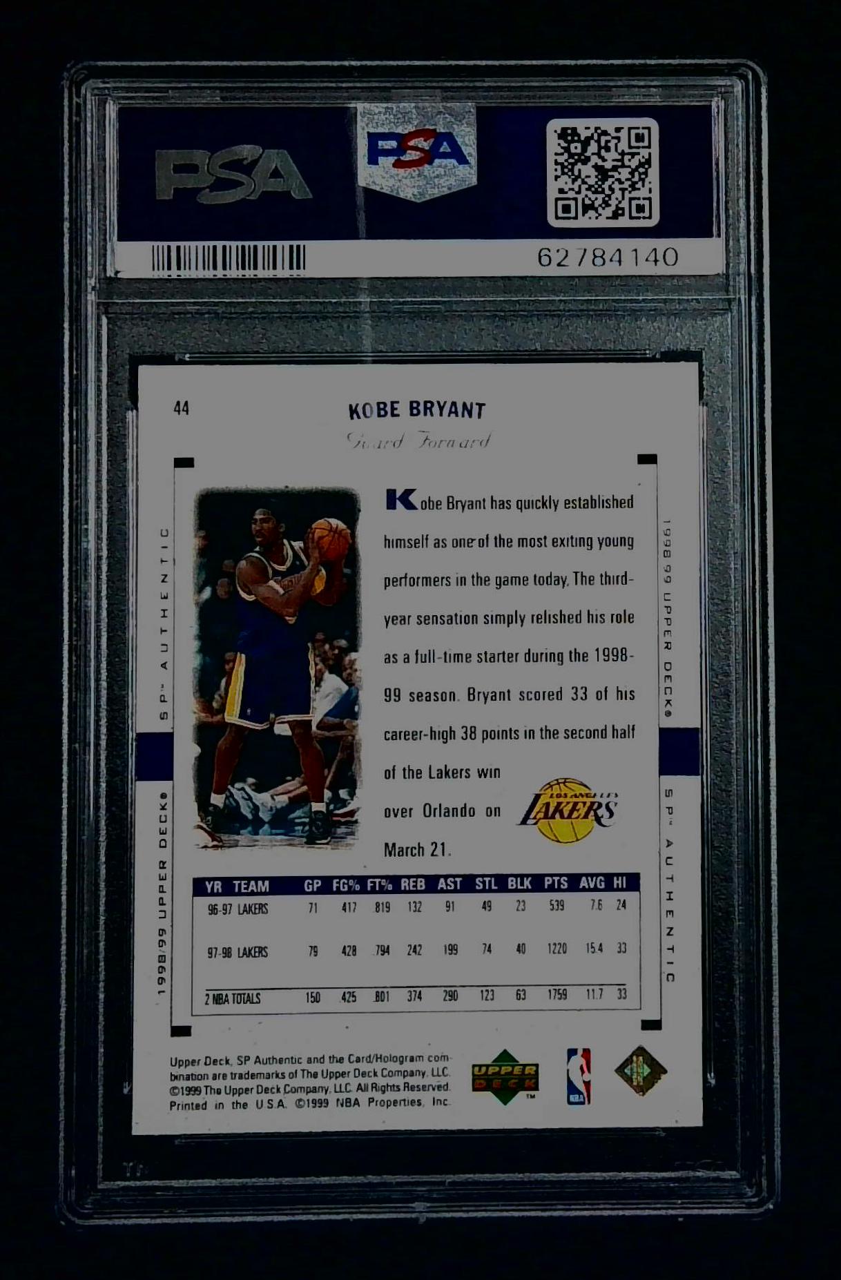 Kobe Bryant 1998-99 SP Authentic #44 PSA 9