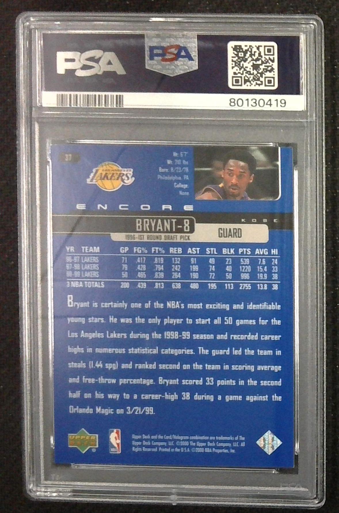 1999 Upper Deck Encore Kobe Bryant #37 PSA 9 MINT