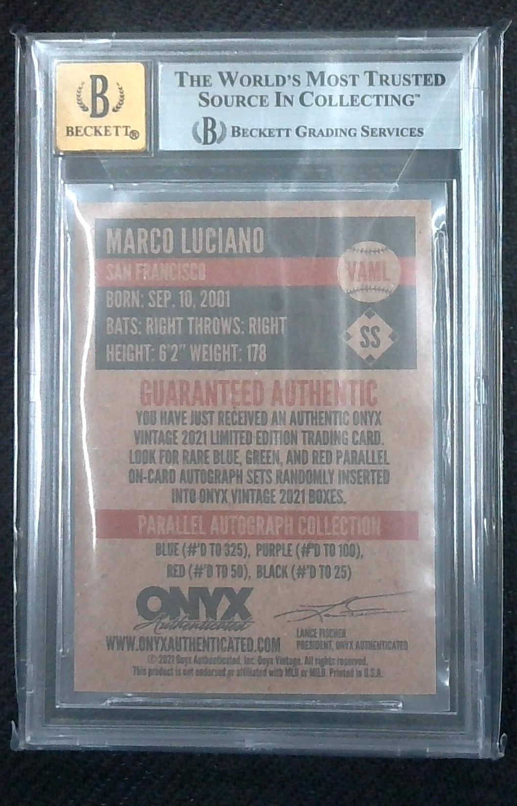 2021 Onyx Vintage Blue Ink Marco Luciano ROOKIE AUTO /325 #VAML BGS 9