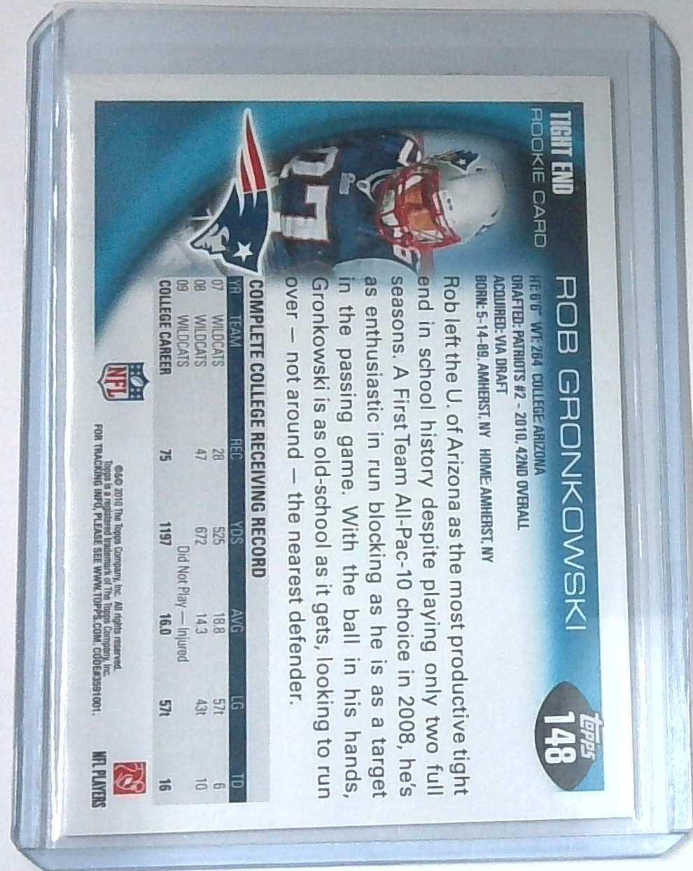 2010 Topps ROB GRONKOWSKI RC ROOKIE #148 Patriots