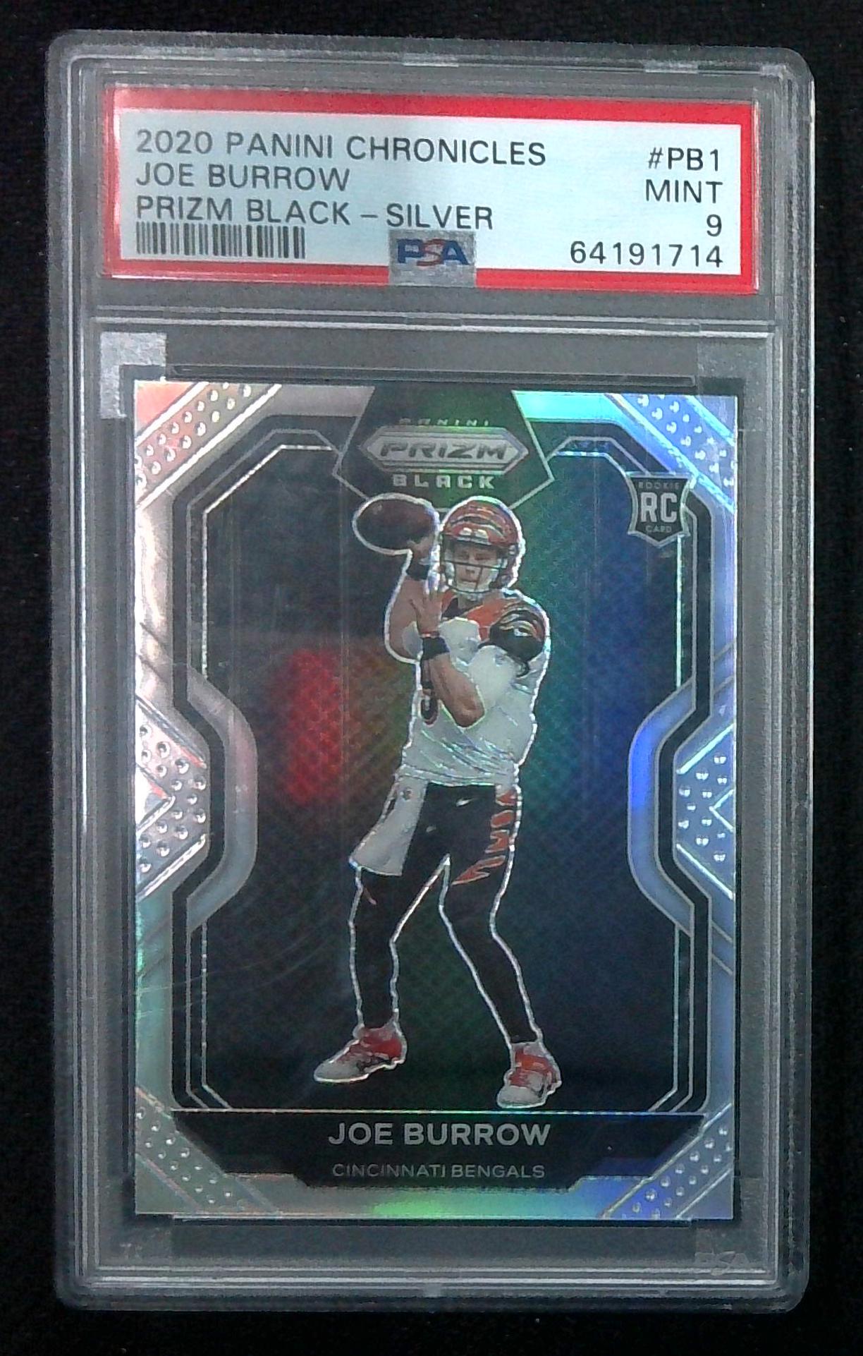 2020 Panini Chronicles - Prizm Black Silver #PB-1 Joe Burrow (RC) Rookie PSA 9