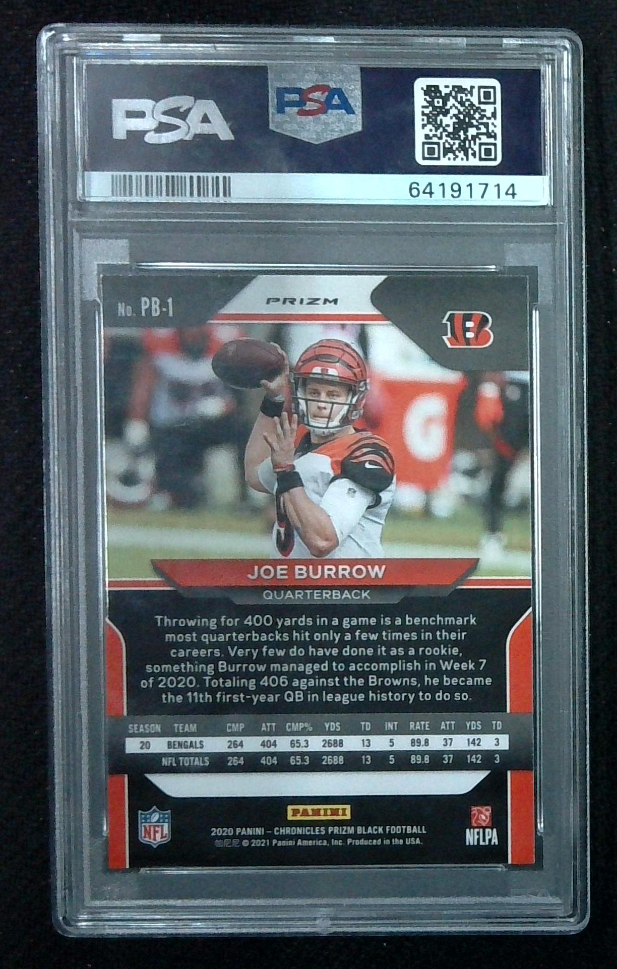 2020 Panini Chronicles - Prizm Black Silver #PB-1 Joe Burrow (RC) Rookie PSA 9